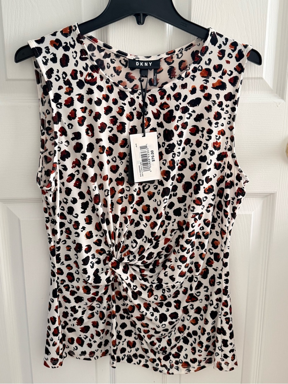 NWT DKNY Cream Leopard-Print Twist-Front Sleeveless Tank Originally $70